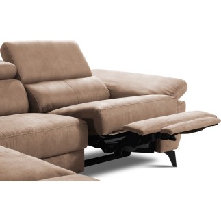 Canapé d'angle avec relax électrique en tissu effet grain, 5/6 places SOLARO, marron, angle gauche