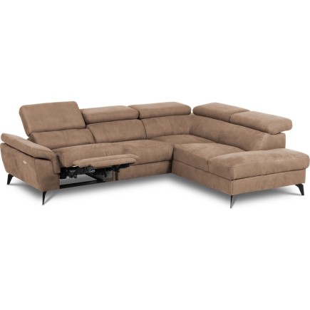 Canapé d'angle avec relax électrique tissu effet grain, 5/6 places SOLARO, marron, angle droit