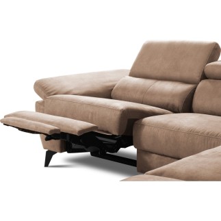 Canapé d'angle avec relax électrique tissu effet grain, 5/6 places SOLARO, marron, angle droit