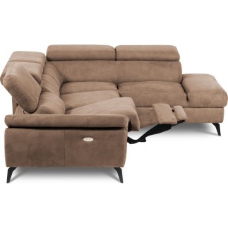 Canapé d'angle avec relax électrique tissu effet grain, 5/6 places SOLARO, marron, angle droit