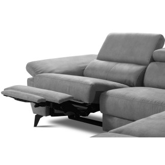 Canapé d'angle avec relax électrique tissu effet grain, 5/6 places SOLARO, gris foncé, angle droit