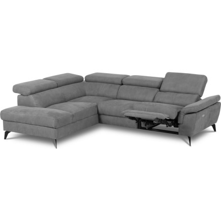 Canapé d'angle avec relax électrique tissu effet grain, 5/6 places SOLARO, gris foncé, angle gauche