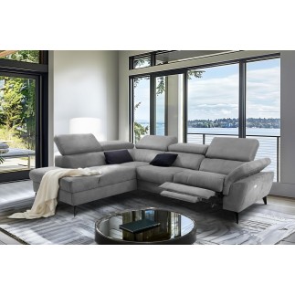 Canapé d'angle avec relax électrique tissu effet grain, 5/6 places SOLARO, gris foncé, angle gauche