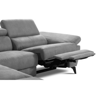 Canapé d'angle avec relax électrique tissu effet grain, 5/6 places SOLARO, gris foncé, angle gauche