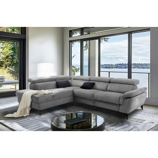 Canapé d'angle avec relax électrique tissu effet grain, 5/6 places SOLARO, gris foncé, angle gauche