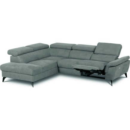 Canapé d'angle avec relax électrique tissu effet grain, 5/6 places SOLARO, vert pale, angle gauche