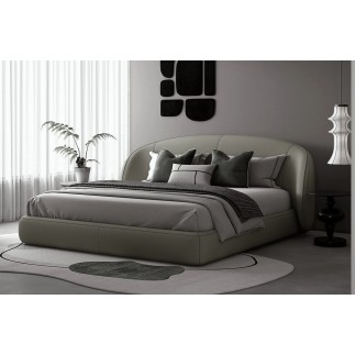 Lit design en cuir de luxe LUXO, avec sommier à lattes offert, gris foncé, 160x200