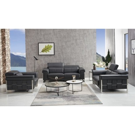1er paiement de la commande : Ensemble Canapé 3 places et 2 places et fauteuil 1 place en cuir italien buffle , BOLZANO, noir, t
