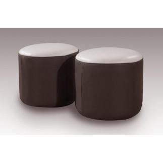 Ensemble de 2 poufs rond en cuir chocolat et blanc