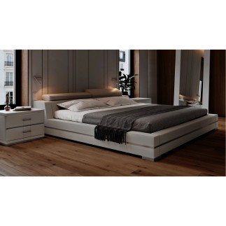 Lit design en cuir italien de luxe FENDO, avec sommier à lattes, gris clair, 160x200