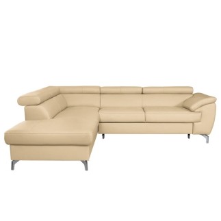 Canapé d'angle convertible en cuir italien de luxe 5/6 places FINLANDE avec coffre, beige, angle gauche