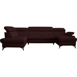 Canapé d'angle convertible en cuir italien de luxe 7/8 places WARINI avec coffre, couleur cuir Dollaro Merlin, angle gauche