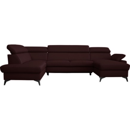 Canapé d'angle convertible en cuir italien de luxe 7/8 places WARINI avec coffre, couleur cuir Dollaro Merlin, angle gauche