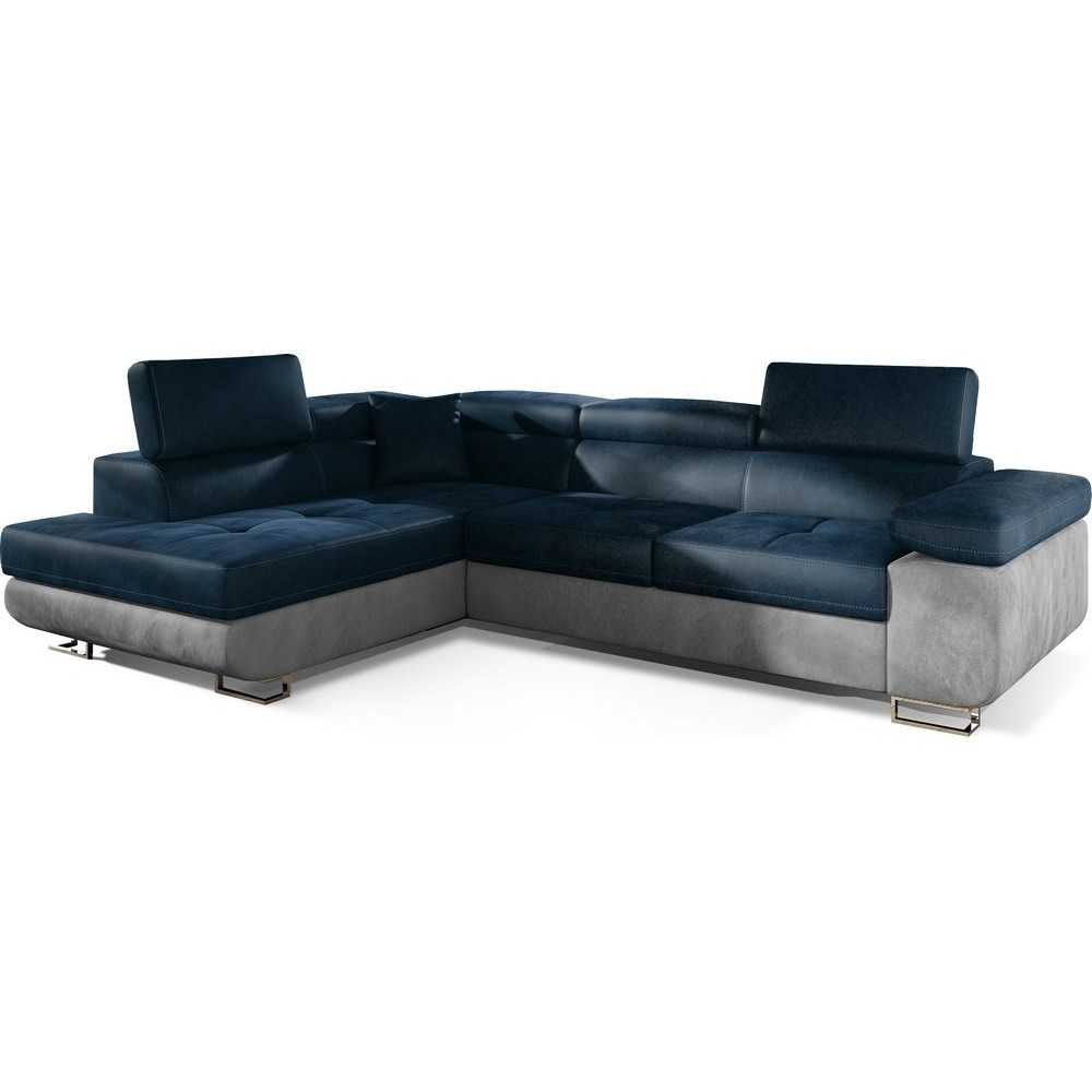 Canapé d'angle convertible en velours luxe 5 places, avec coffre, bleu foncé / gris clair, angle gauche (vu de face), ANNECY VEL Canapé d'angle convertible en velours luxe 5 places, avec coffre, bleu foncé / gris clair, angle gauche (vu de face), ANNECY VEL