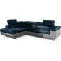Canapé d'angle convertible en velours luxe 5 places, avec coffre, bleu foncé / gris clair, angle gauche (vu de face), ANNECY VEL Canapé d'angle convertible en velours luxe 5 places, avec coffre, bleu foncé / gris clair, angle gauche (vu de face), ANNECY VEL