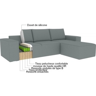 Canapé d'angle convertible - SIDNEY VELOURS - en velours Luxe - 5/6 places, gris clair, angle droit (vu de face)