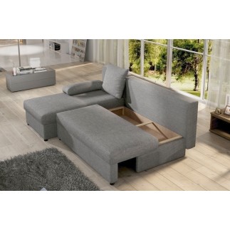 1X Canapé d'angle convertible gilo - en tissu luxe 3/4 places, gris, angle gauche (vu de face) , livraison au 3ème étage et repr