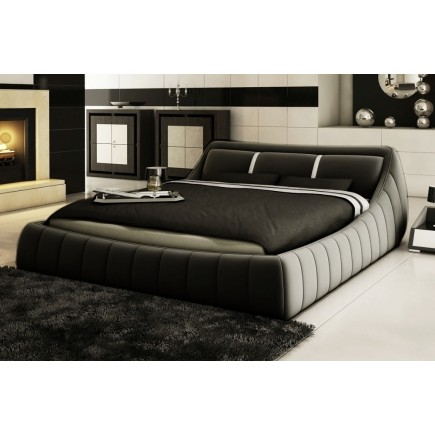 Lit en 100% cuir italien de luxe FOSTER, gris foncé, 140x190