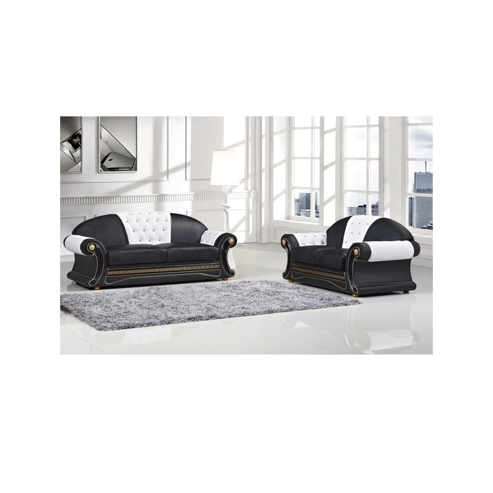 Ensemble composé d'un canapé 3 places et un canapé 2 places en cuir LUXE italien BRISTOL, noir et blanc, total de la commande 29
