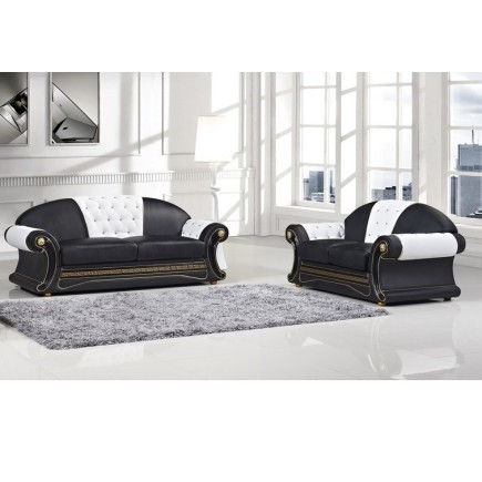 Ensemble composé d'un canapé 3 places et un canapé 2 places en cuir LUXE italien BRISTOL, noir et blanc, total de la commande 29