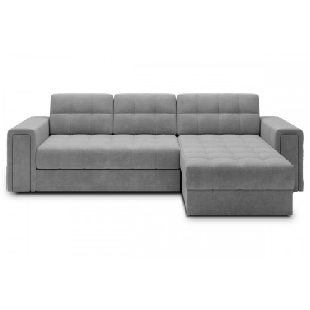 Canapé d'angle convertible, BLENDO - en velours Luxe gris, 4 places, angle droit (vu de face)