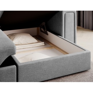 Canapé d'angle convertible, BLENDO - en velours Luxe gris, 4 places, angle droit (vu de face)