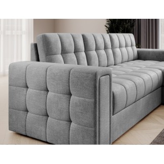 Canapé d'angle convertible, BLENDO - en velours Luxe gris, 4 places, angle droit (vu de face)