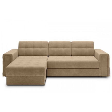 Canapé d'angle convertible, BLENDO en velours Luxe marron, 4 places, angle gauche (vu de face)
