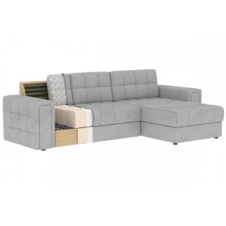 Canapé d'angle convertible, BLENDO - en velours Luxe marron, 4 places, angle droit (vu de face)