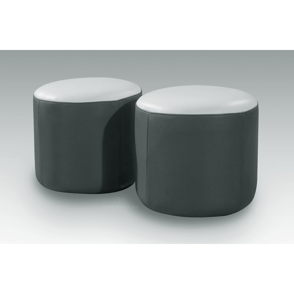 Ensemble de 2 poufs rond en cuir gris foncé et blanc Ensemble de 2 poufs rond en cuir gris foncé et blanc