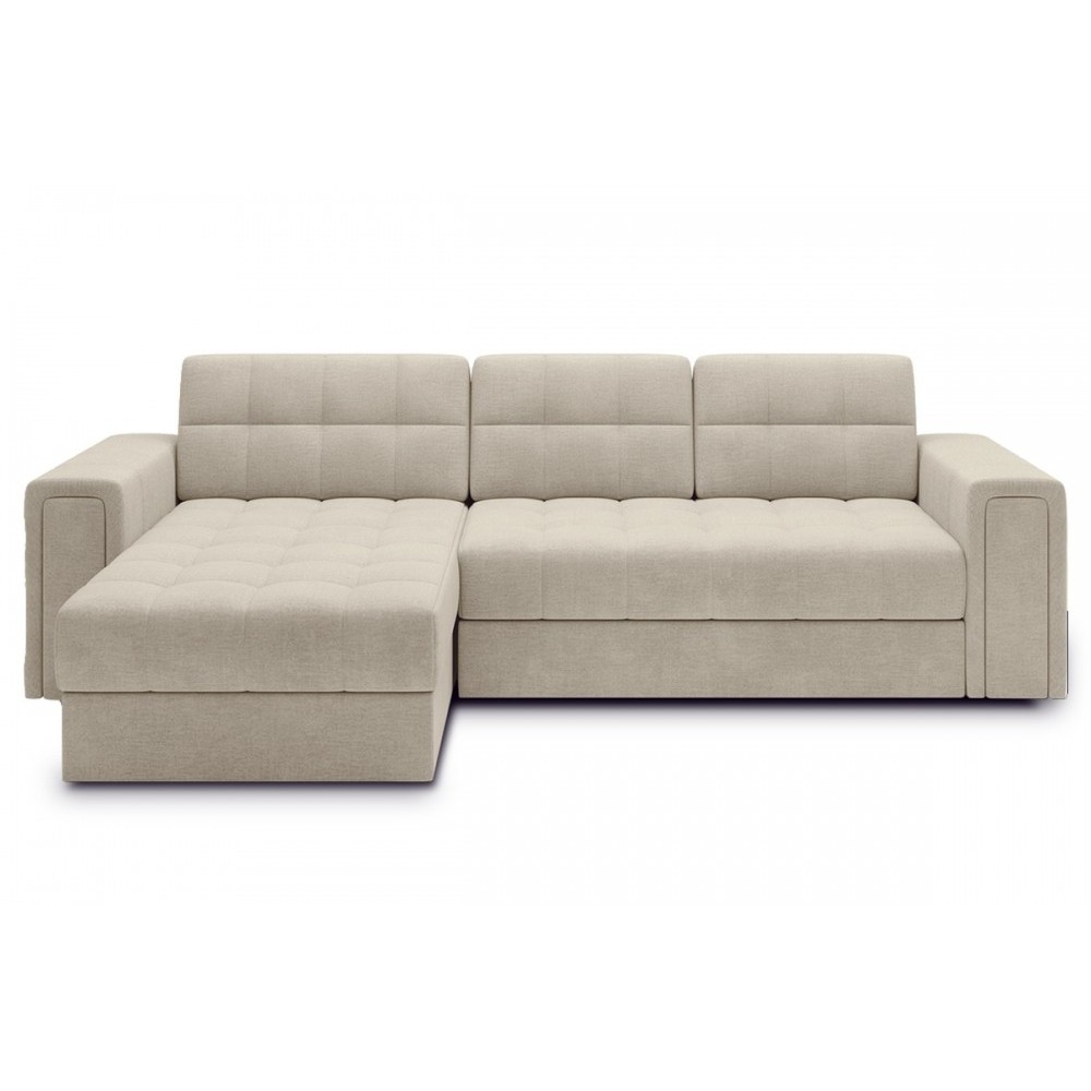 Canapé d'angle convertible, BLENDO en velours Luxe beige clair, 4 places, angle gauche (vu de face) Canapé d'angle convertible, BLENDO en velours Luxe beige clair, 4 places, angle gauche (vu de face)