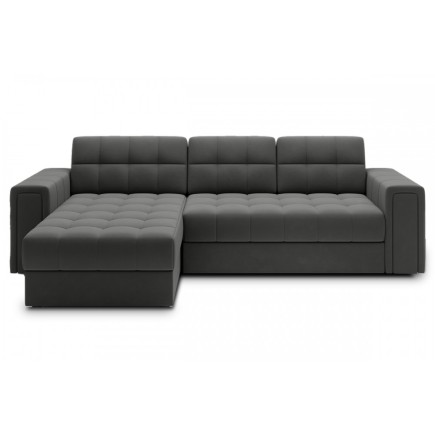Canapé d'angle convertible, BLENDO en velours Luxe gris foncé, 4 places, angle gauche (vu de face)