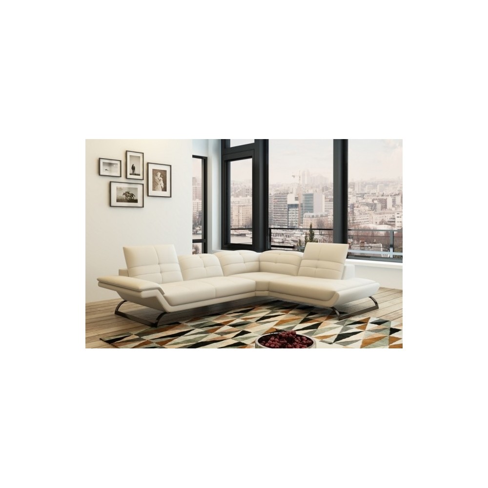 Canapé d'angle en cuir italien 5 places MODERNI, blanc, angle droit Canapé d'angle en cuir italien 5 places MODERNI, blanc, angle droit