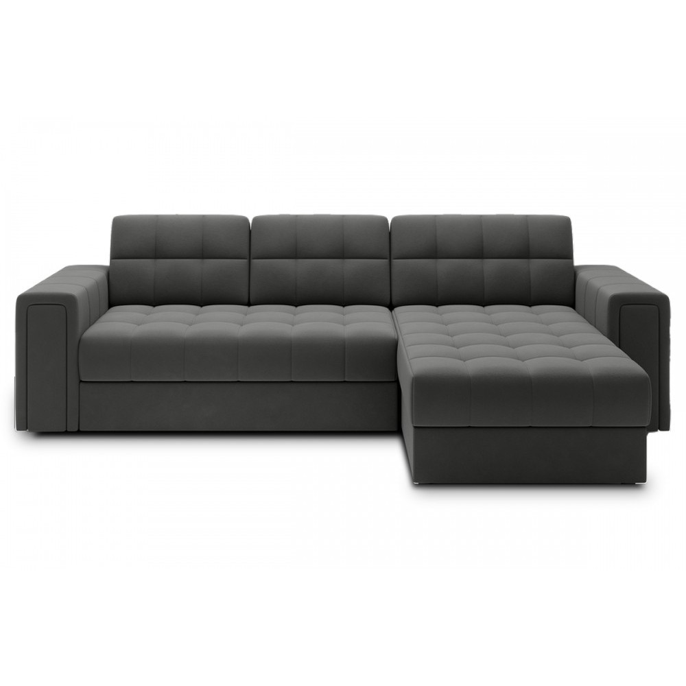 Canapé d'angle convertible, BLENDO - en velours Luxe gris foncé, 4 places, angle droit (vu de face) Canapé d'angle convertible, BLENDO - en velours Luxe gris foncé, 4 places, angle droit (vu de face)