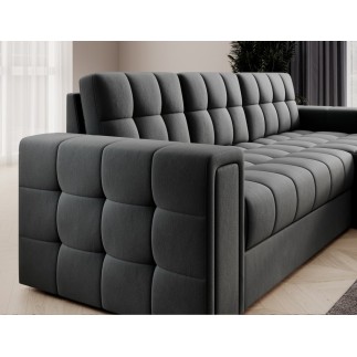 Canapé d'angle convertible, BLENDO - en velours Luxe gris foncé, 4 places, angle droit (vu de face)