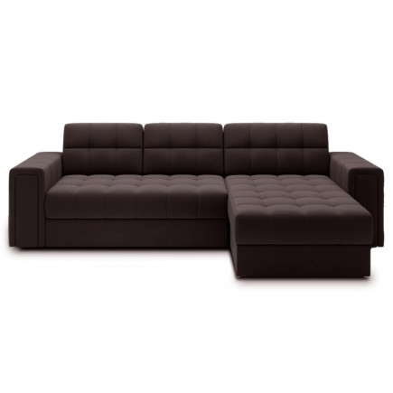 Canapé d'angle convertible, BLENDO - en velours Luxe chocolat, 4 places, angle droit (vu de face)
