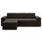 Canapé d'angle convertible, BLENDO en velours Luxe chocolat, 4 places, angle gauche (vu de face)