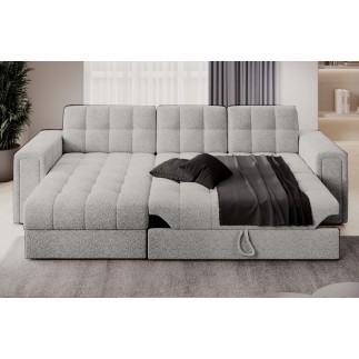 Canapé d'angle convertible, BLENDO en tissu bouclette Luxe - gris, 4 places, angle gauche (vu de face)
