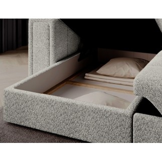 Canapé d'angle convertible, BLENDO en tissu bouclette Luxe - gris, 4 places, angle gauche (vu de face)