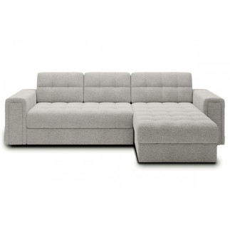 Canapé d'angle convertible, BLENDO en tissu bouclette Luxe gris clair, 4 places, angle droit (vu de face)