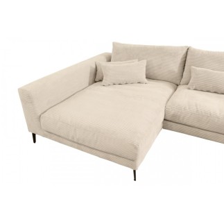 Canapé d'angle en velours cotelé Luxe - beige, BERLINO, 5 places, angle gauche (vu de face)