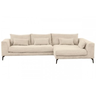 Canapé d'angle en velours cotelé Luxe beige BERLINO, 5 places, angle droit (vu de face)