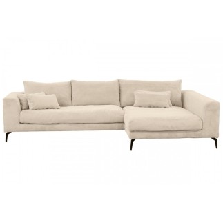 Canapé d'angle en velours cotelé Luxe beige BERLINO, 5 places, angle droit (vu de face)