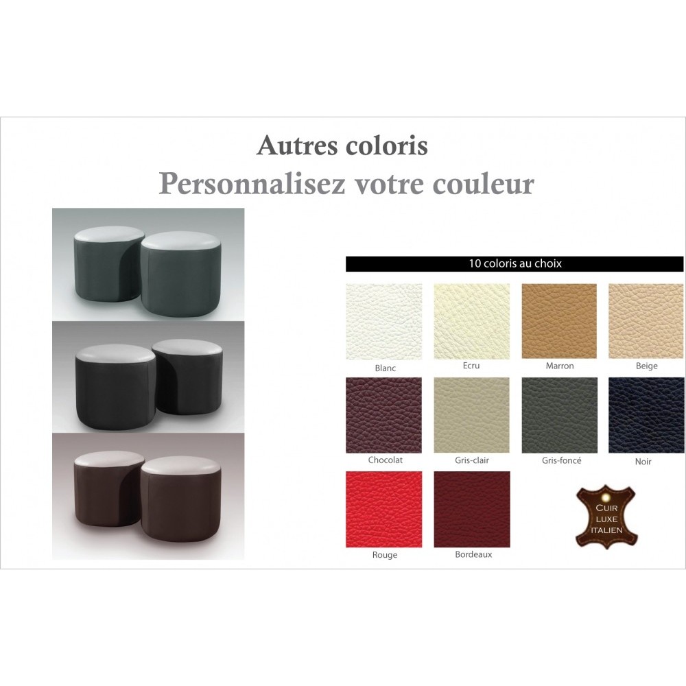 Ensemble de 2 poufs rond en cuir, couleurs personnalisées Ensemble de 2 poufs rond en cuir, couleurs personnalisées