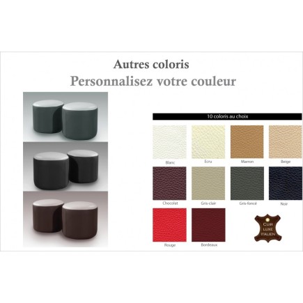 Ensemble de 2 poufs rond en cuir, couleurs personnalisées
