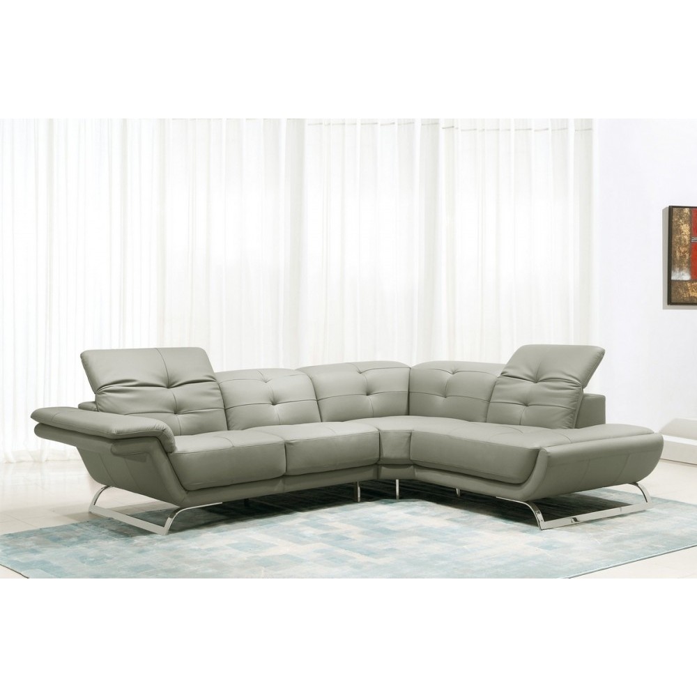 Canapé d'angle en cuir italien 5 places MODERNI, gris clair, angle droit Canapé d'angle en cuir italien 5 places MODERNI, gris clair, angle droit