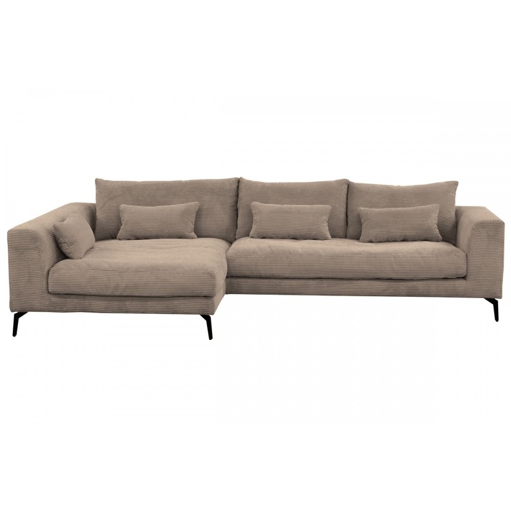 Canapé d'angle en velours cotelé Luxe - marron, BERLINO, 5 places, angle gauche (vu de face) Canapé d'angle en velours cotelé Luxe - marron, BERLINO, 5 places, angle gauche (vu de face)