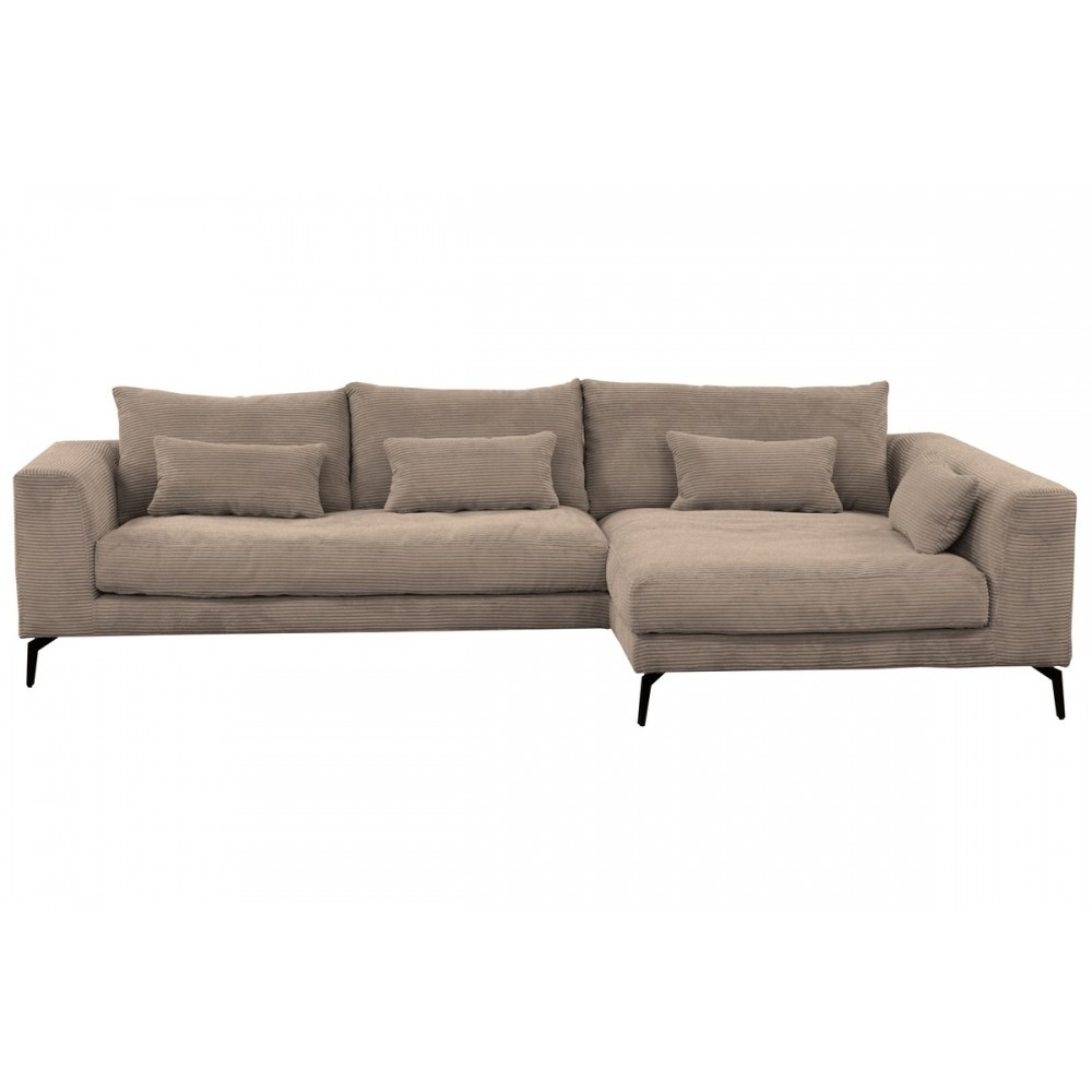 Canapé d'angle en velours cotelé Luxe marron BERLINO, 5 places, angle droit (vu de face) Canapé d'angle en velours cotelé Luxe marron BERLINO, 5 places, angle droit (vu de face)