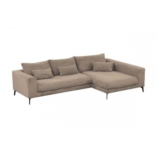 Canapé d'angle en velours cotelé Luxe marron BERLINO, 5 places, angle droit (vu de face)