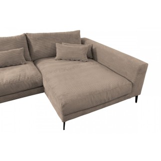 Canapé d'angle en velours cotelé Luxe marron BERLINO, 5 places, angle droit (vu de face)